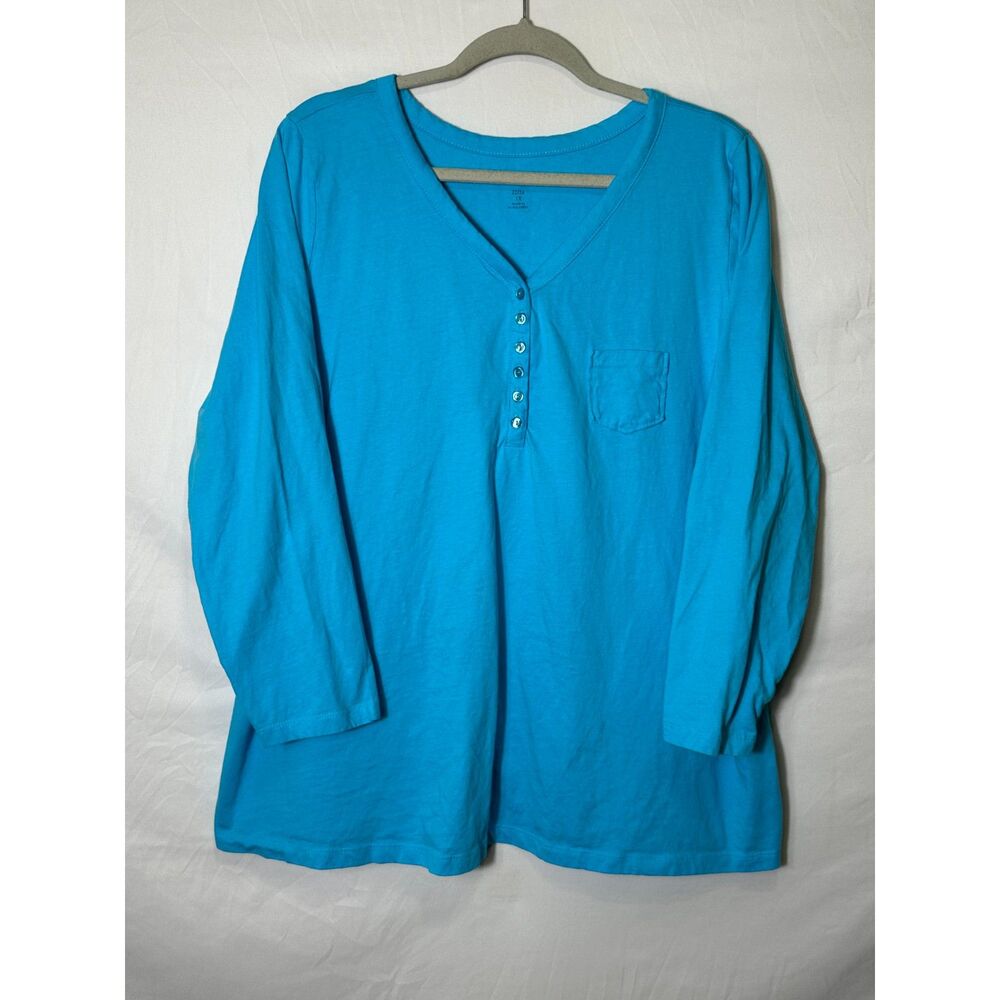 Roaman's Women's Long Sleeve V-Neck Plus Size Henley Tee, Size 1X 22/24